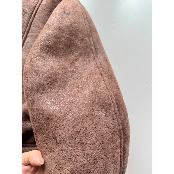 Vintage 90's ALDO Brown Sheepskin Leather Shearling Moto Biker Jacket, Size M - Picture 9 of 16